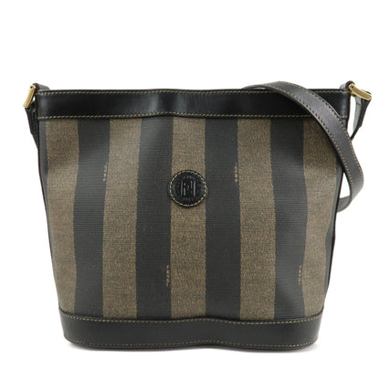 FENDI Pequin PVC Leather Shoulder Bag Black Brown 11644