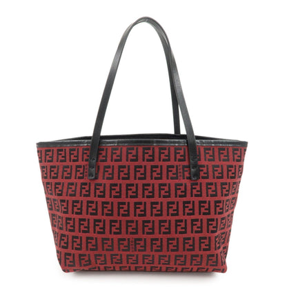 FENDI Zucchino Canvas Leather Mini Tote Bag Red Black 8BH056