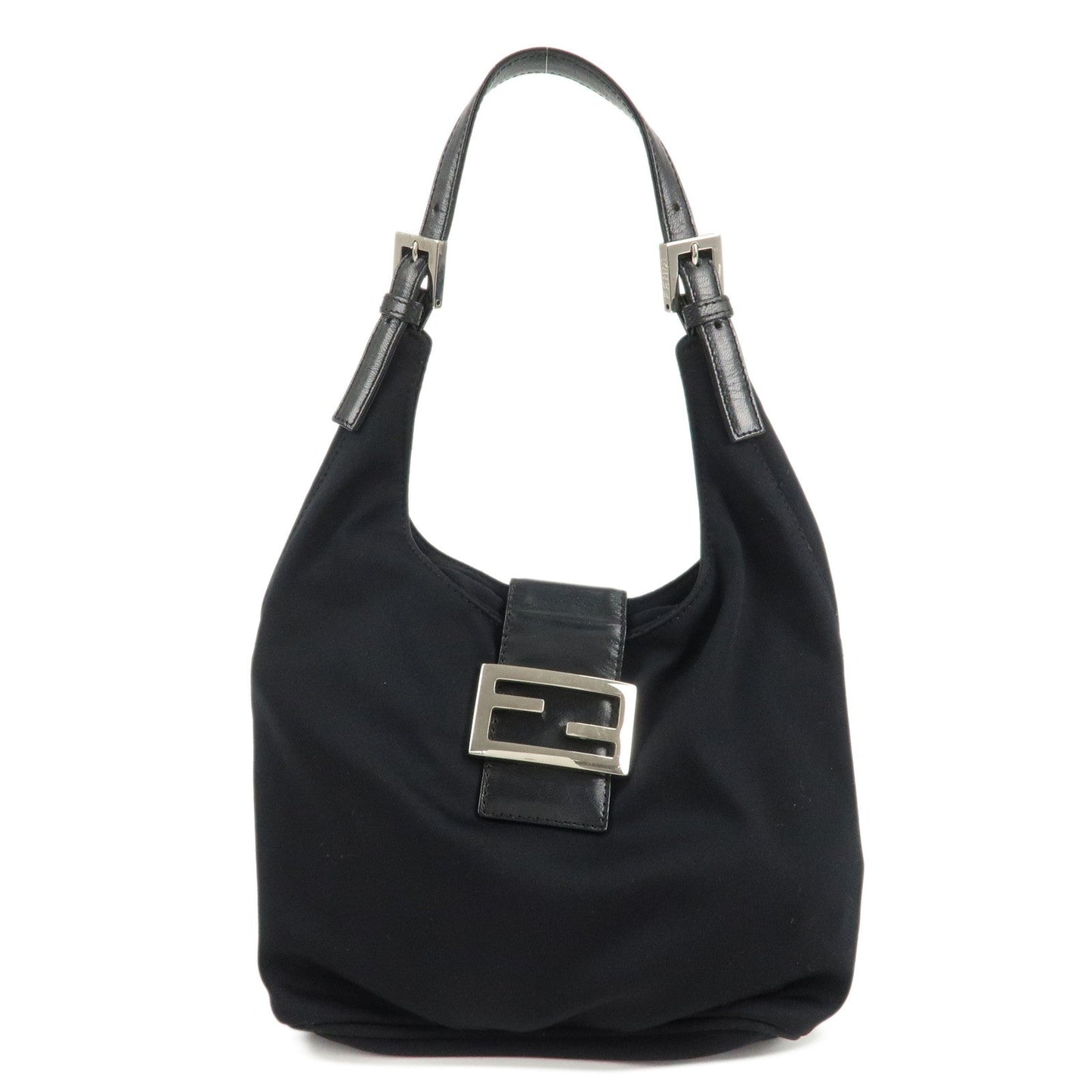 FENDI Cotton Leather Shoulder Bag Black 26686