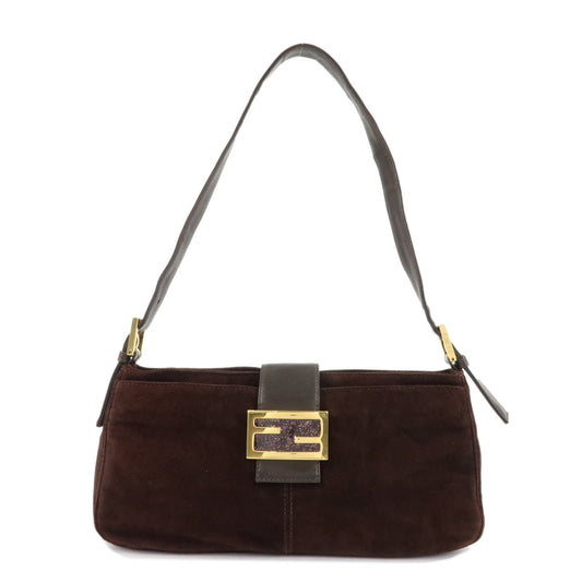 FENDI Suede Leather Shoulder Bag Dark Brown 26722