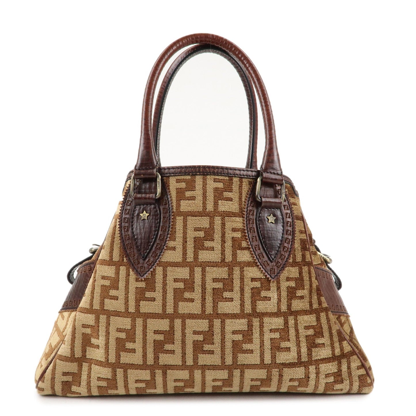FENDI Ethnico Zucca Canvas Leather Tote Bag Brown 8BN157