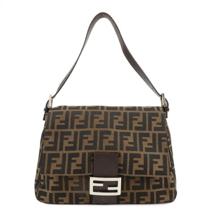 FENDI Mamma Baguette Zucca Canvas Shoulder Bag Brown Black 26325