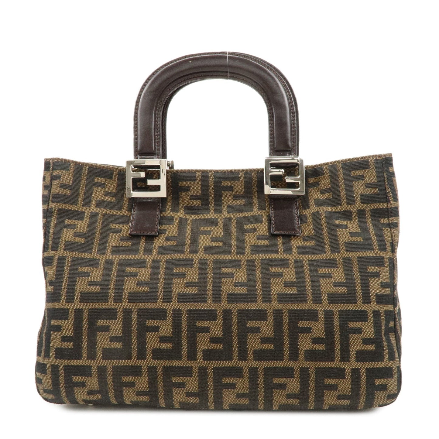 FENDI Zucca Canvas Leather Tote Bag Black Brown 26693