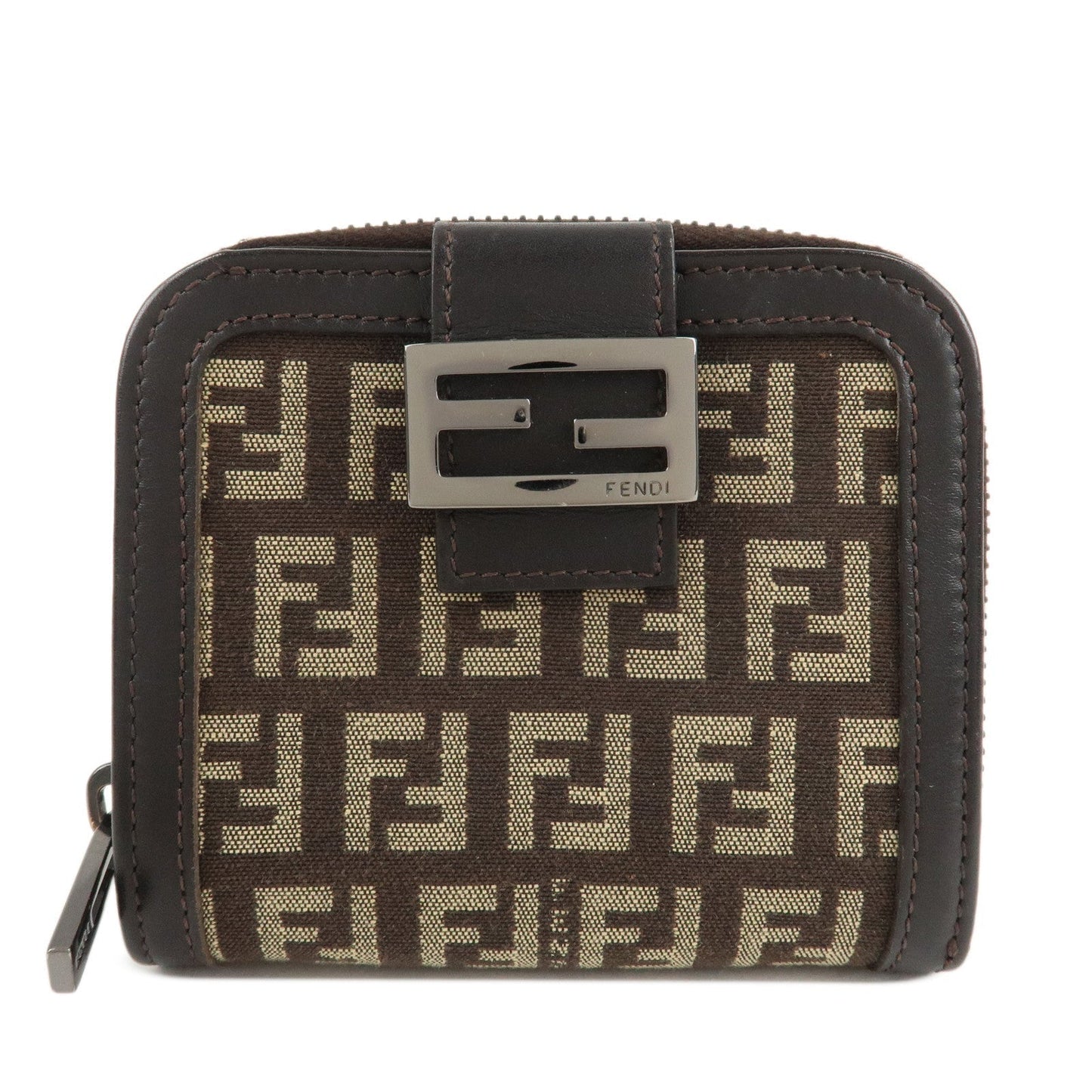 FENDI Zucchino Canvas Leather Zippy Around Bi-fold Wallet