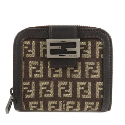 FENDI Zucchino Canvas Leather Zippy Around Bi-fold Wallet