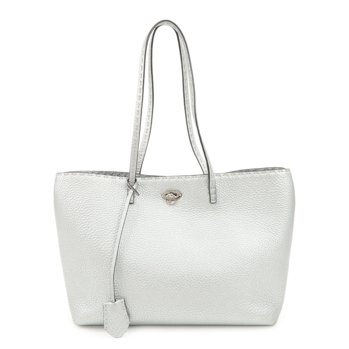FENDI Selleria Leather Small Carla Tote Bag Silver 8BH257