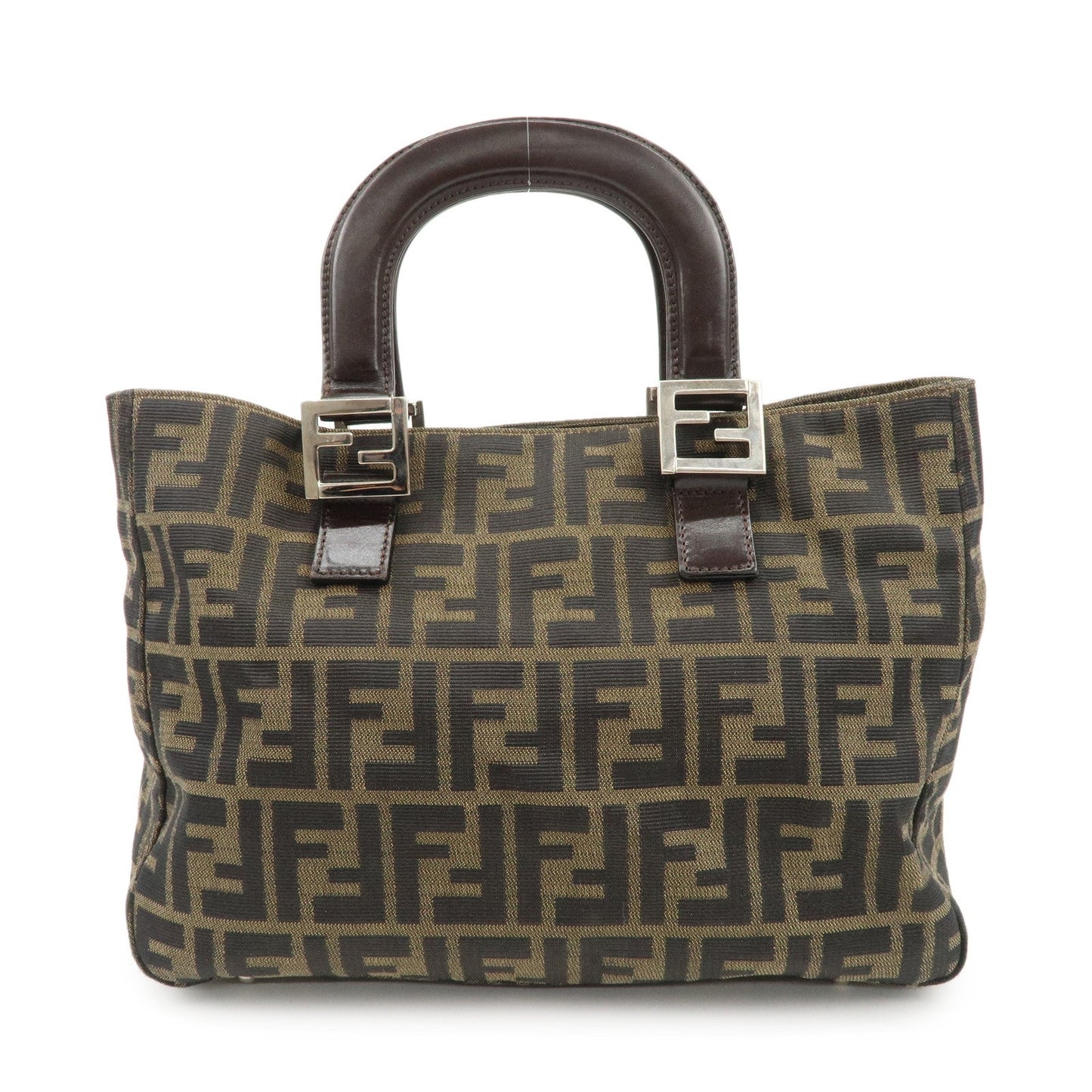 FENDI Zucca Canvas Leather Tote Bag Brown Black 26329