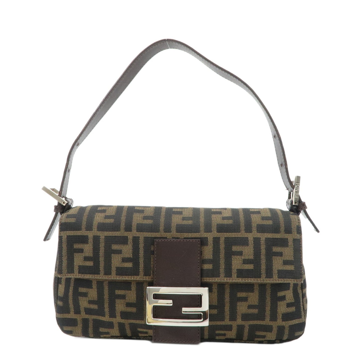 FENDI Mamma Baguette Zucca Canvas Leather Shoulder Bag 26424