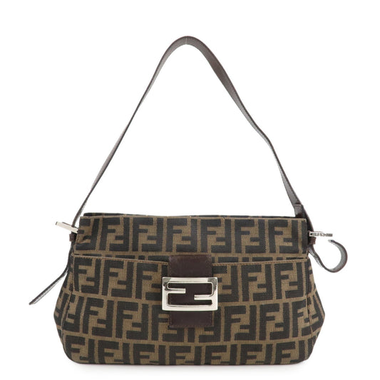 FENDI Zucca Canvas Leather Shoulder Bag Brown Black 26566