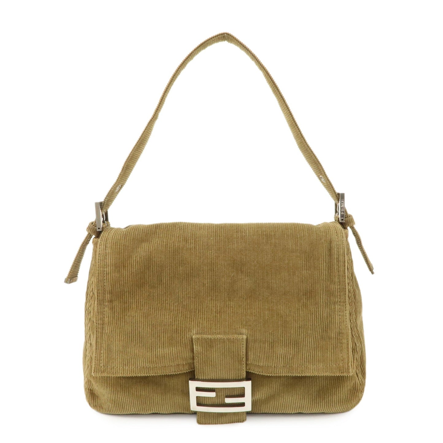 FENDI Mamma Baguette Corduroy Shoulder Bag Khaki 26325