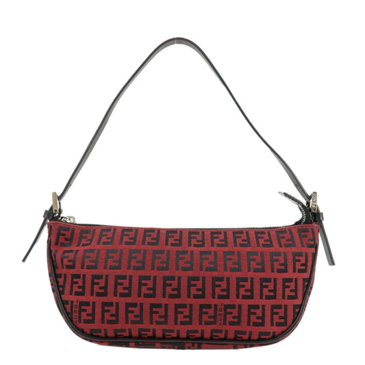 FENDI Zucchino Canvas Leather Accessory Pouch Hand Bag Black Red
