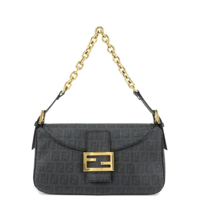 FENDI Zucchino PVC Leather Chain Shoulder Bag Gray Black 8BR003