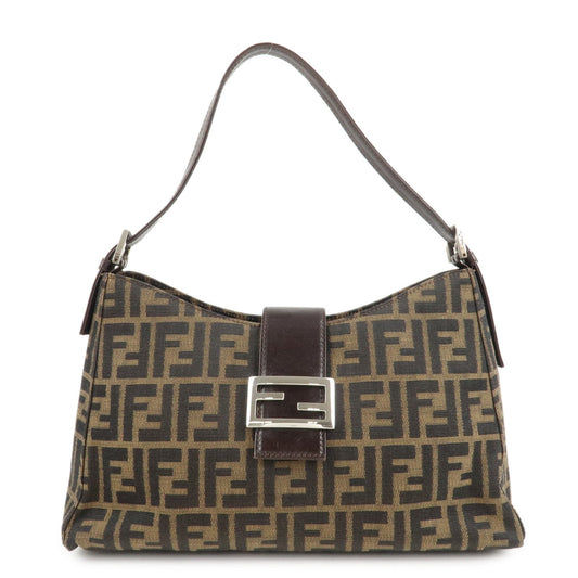 FENDI Zucca Canvas Leather Shoulder Bag Brown Black 9161150001