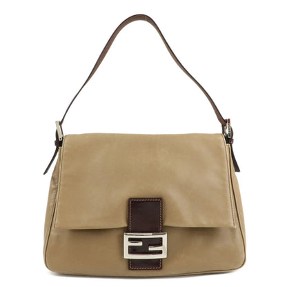 FENDI Mamma Baguette Leather Shoulder Bag Hand Bag Beige