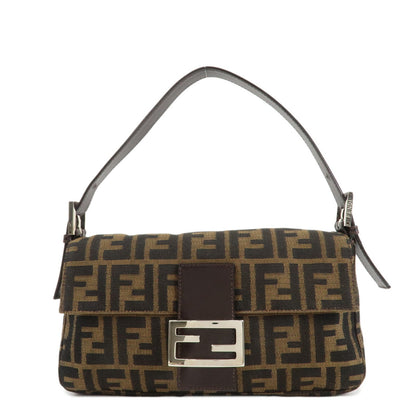 FENDI Mamma Baguette Zucca Canvas Leathr Shoulder Bag 214526424099