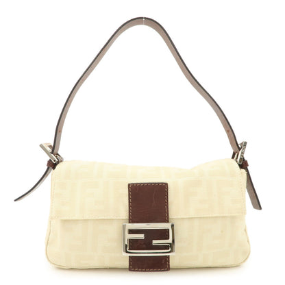 FENDI Zucca Mamma Baguette Canvas Shoulder Bag Beige White 26424