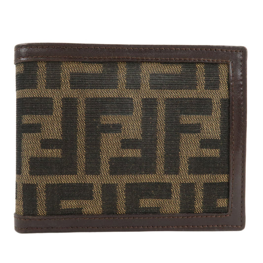 FENDI Zucca Canvas Leather Bifold Wallet Brown Black 31011