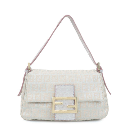 FENDI Mini Mamma Baguette Canvas Leather Shoulder Bag Beige 8BR180