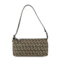 FENDI Zucchino Canvas Leather Shoulder Bag Dark Brown 8BR249