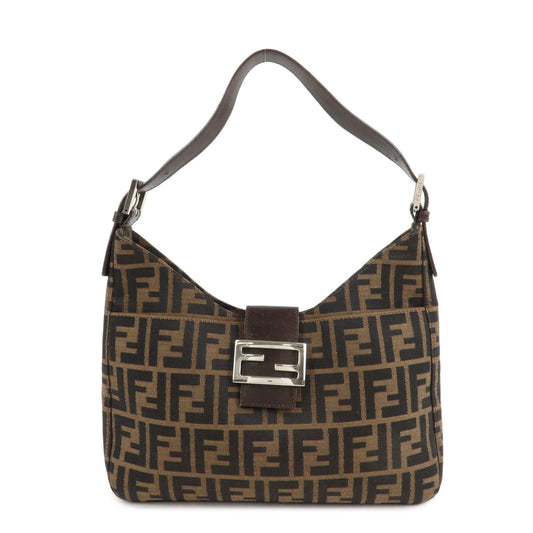 FENDI Zucca Canvas Leather Shoulder Bag Brown 26569