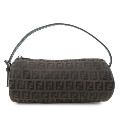 FENDI Zucchino Canvas Leather Pouch Hand Bag Black Brown 7N0016