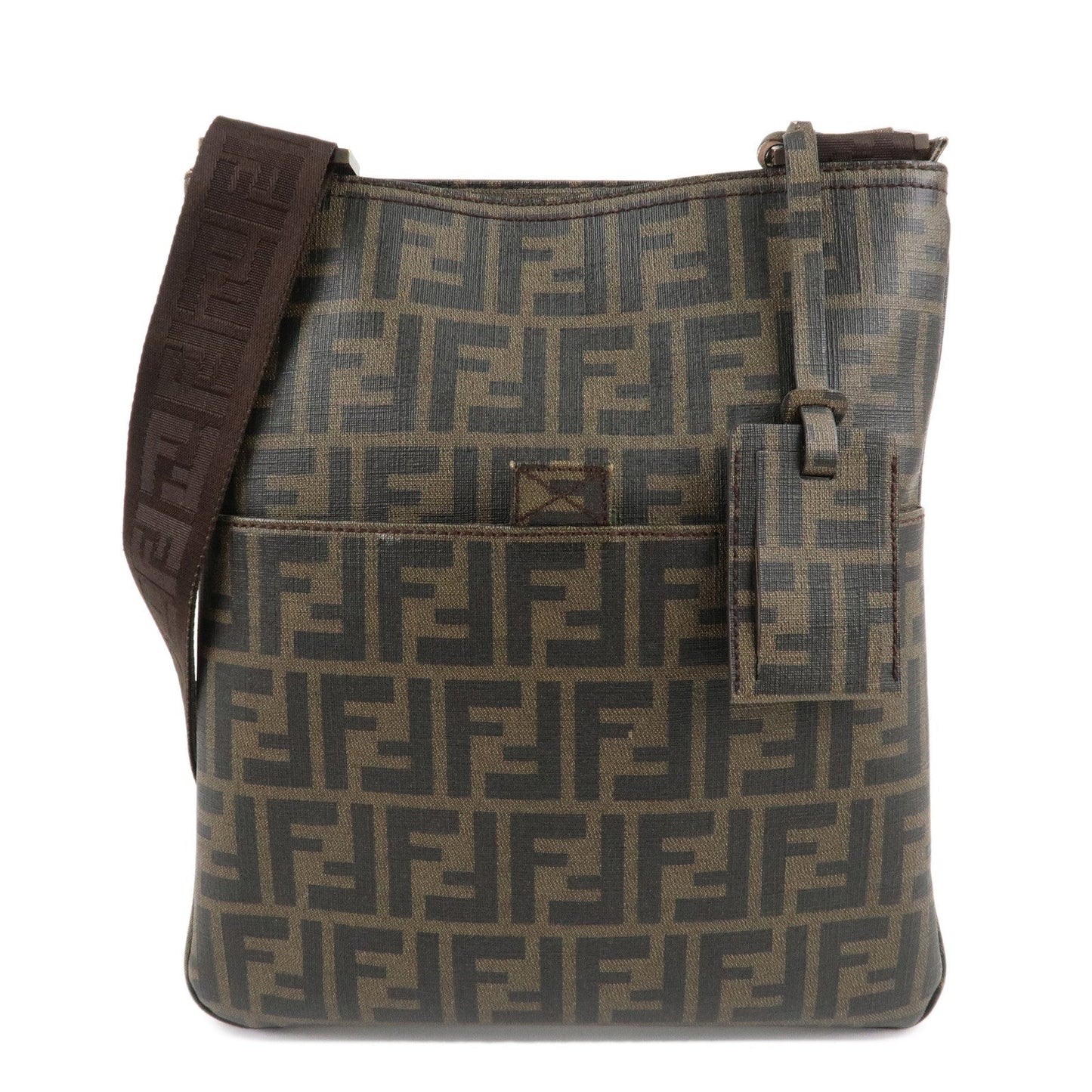 FENDI Zucca Print PVC Shoulder Bag Khaki Black 7VA207