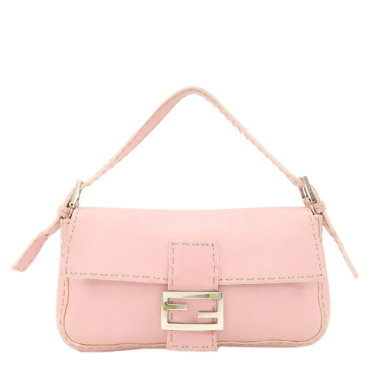 FENDI Selleria Mamma Baguette Leather Shoulder Bag Pink 8BR101