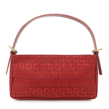 FENDI Zucchino Canvas Leather Shoulder Bag Purse Red 8BR042