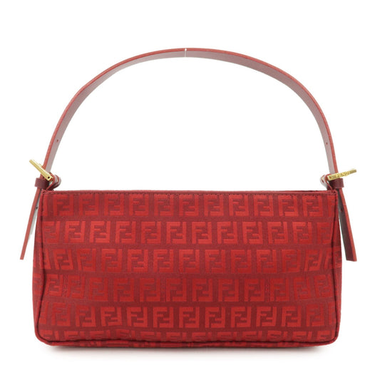 FENDI Zucchino Canvas Leather Shoulder Bag Purse Red 8BR042