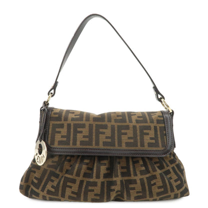 FENDI Zucca Canvas Leather Shoulder Bag Beige Brown 8BR445