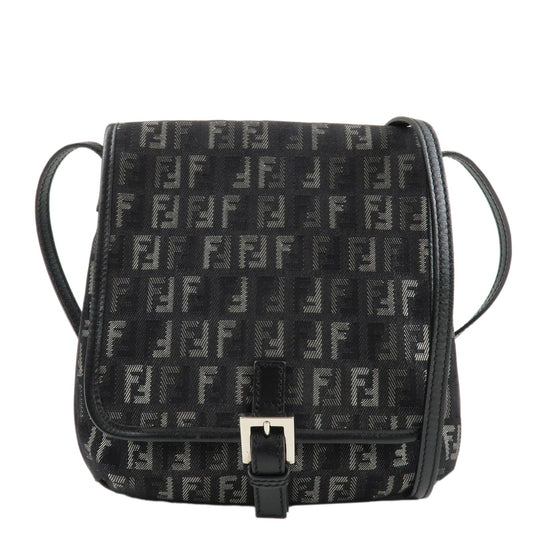 FENDI Zucchino Canvas Leather Shoulder Bag Brown Black 8BT052