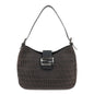 FENDI Zucchino Canvas Leather Shoulder Bag Brown Black 8BR036