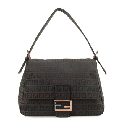FENDI Zucchino Mamma Baguette Canvas Leather Shoulder Bag 8BR001