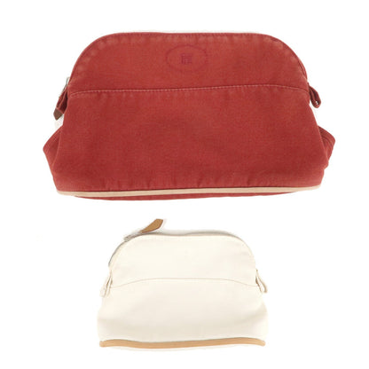 Luxury Hermes Set Of 2 Bolide Pouch Mm Mini Canvas Leather Ivory Red