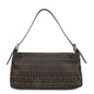 FENDI Zucchino Canvas Leather Shoulder Bag Dark Brown Black 8BR042