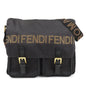 FENDI Nylon Canvas Leather Shoulder Bag Hand Bag Black Brown