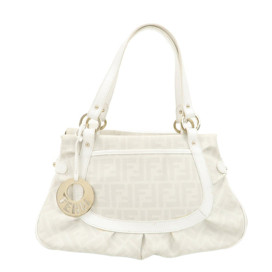 FENDI Zucca PVC Leather Shoulder Bag White Gold Hardware 8BR628