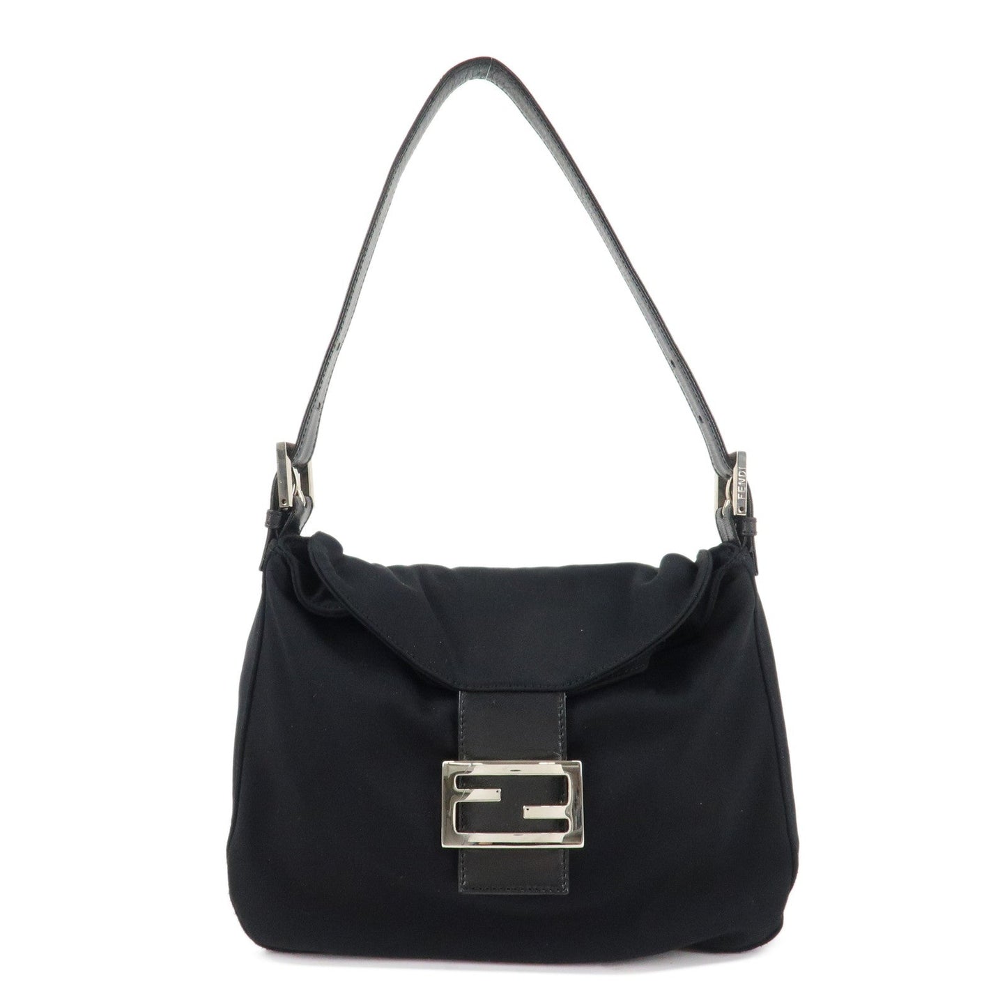 FENDI Mamma Baguette Nylon Jersey Leather Shoulder Bag Black