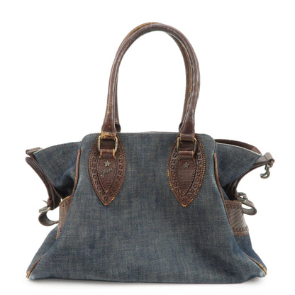 FENDI Ethnico Denim Leather Shoulder Bag Blue Brown 8BN157