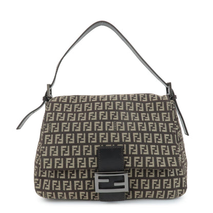 FENDI Mamma Baguette Zucchino Canvas Leather Shoulder Bag 8BR001