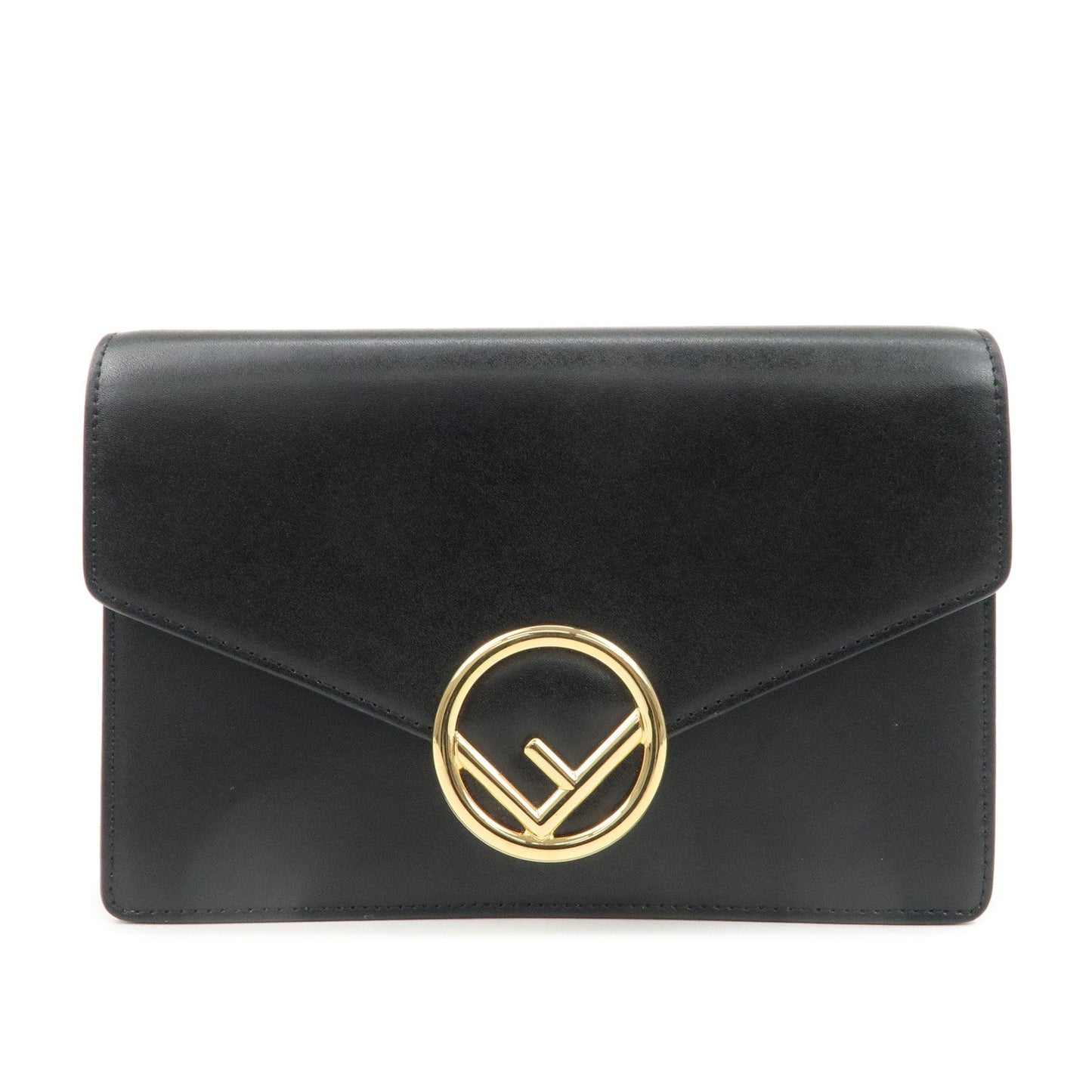 FENDI F is FENDI Leather Chain Wallet Clutch Bag Black 8BS006