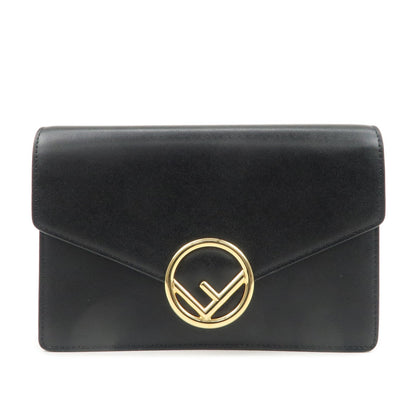 FENDI F is FENDI Leather Chain Wallet Clutch Bag Black 8BS006