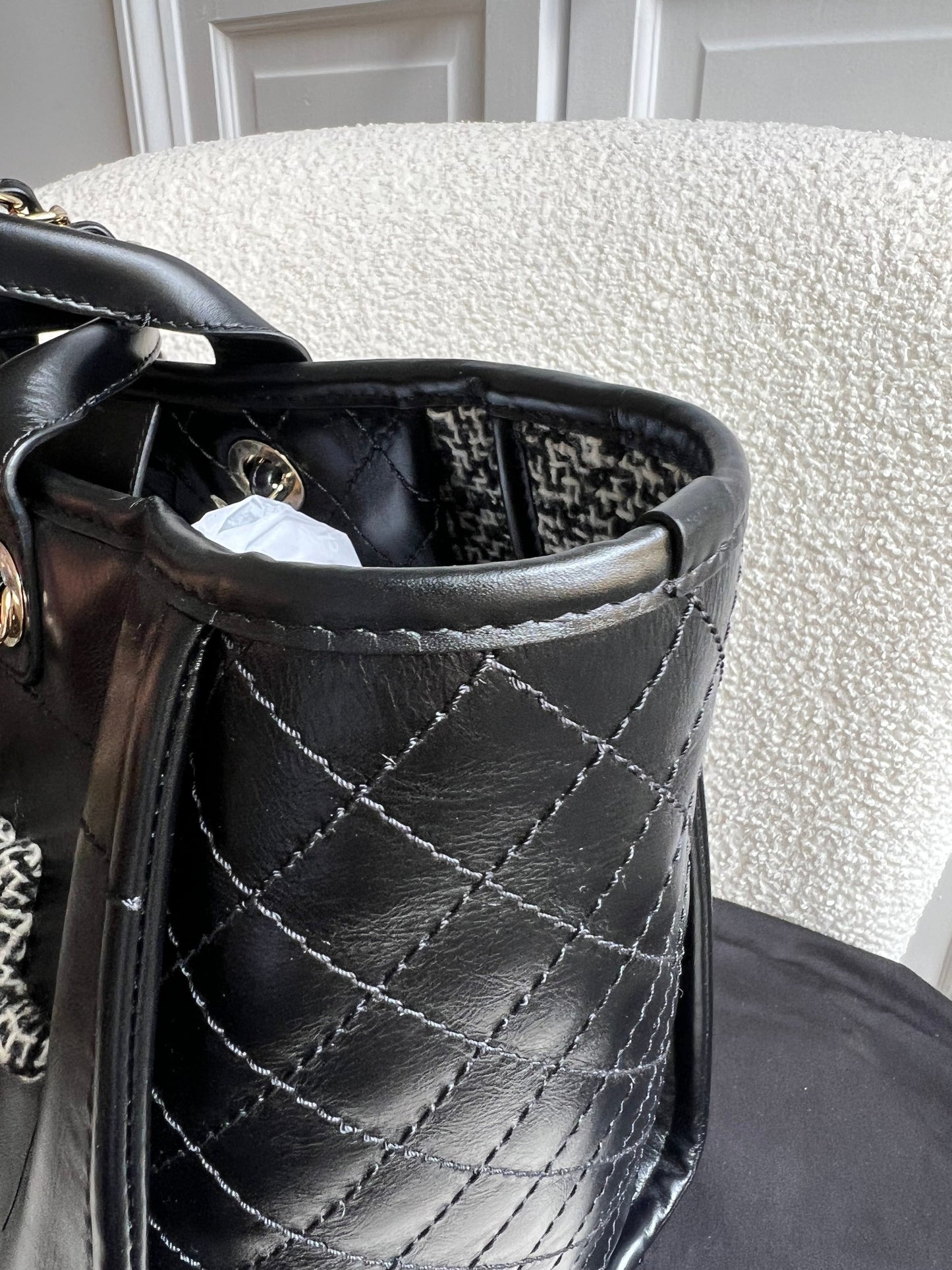 Chanel Deauville Tote in Black Glazed Calfskin and Monochrome Boucle Tweed (RRP £5800)