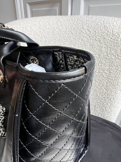 Chanel Deauville Tote in Black Glazed Calfskin and Monochrome Boucle Tweed (RRP £5800)