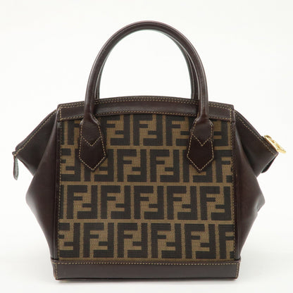 FENDI Zucca Canvas Leather 2 way Leather Hand Bag Shoulder Bag