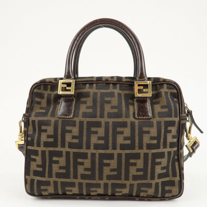 FENDI Zucca Canvas Leather 2Way Shoulder Hand Bag Brown Black
