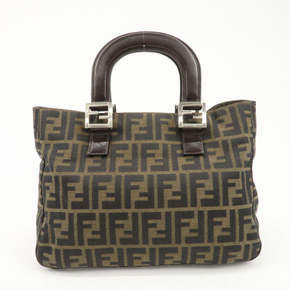 FENDI Zucca Canvas Leather Tote Bag Brown Black 26329