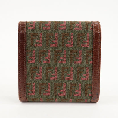 FENDI Zucchino Canvas Leather Tri-fold Wallet Khaki 8M0161