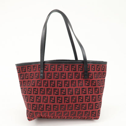 FENDI Zucchino Canvas Leather Mini Tote Bag Red Black 8BH056