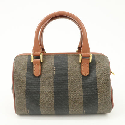 FENDI Pequin PVC Leather 2Way Mini Boston Bag Brown Black